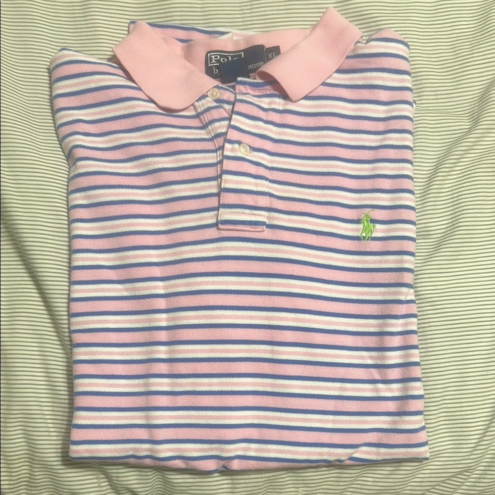Polo by Ralph Lauren Vintage Pink and Blue Striped Polo Shirt XL